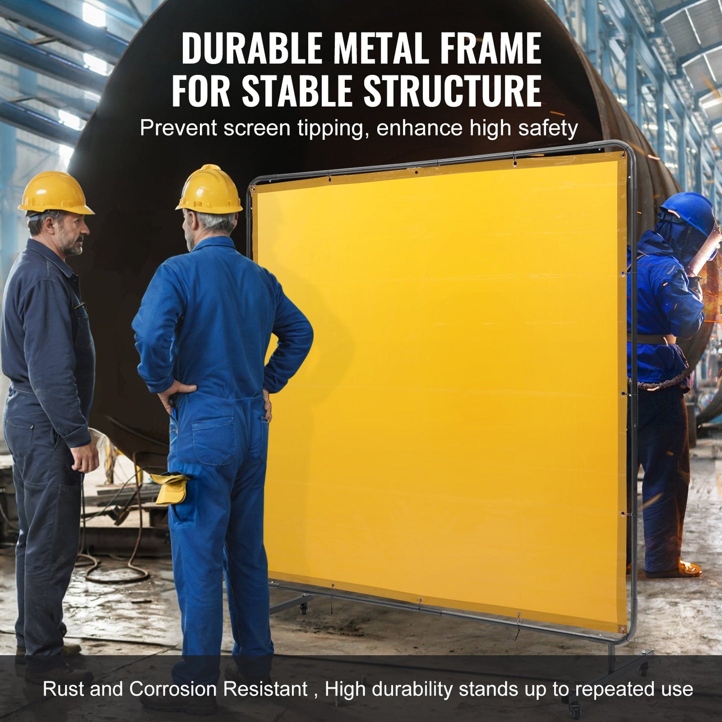VEVOR Welding Screen with Frame 6'x6' Welding Curtain Screen on 4 Wheels Yellow