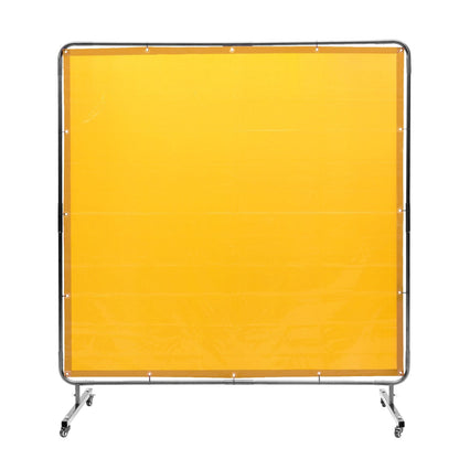 Yellow Welding Curtain Screen with Frame on Wheels, 1.8 x 1.8 m, Flame-Resistant