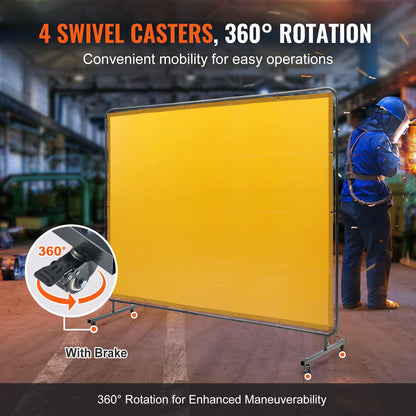 VEVOR Welding Screen with Frame 6'x8' Welding Curtain Screen on 4 Wheels Yellow