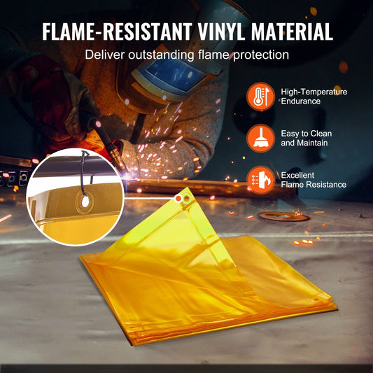 Mobile Yellow Welding Curtain Screen with Frame, 1.8x2.4m, Flame-Resistant Vinyl