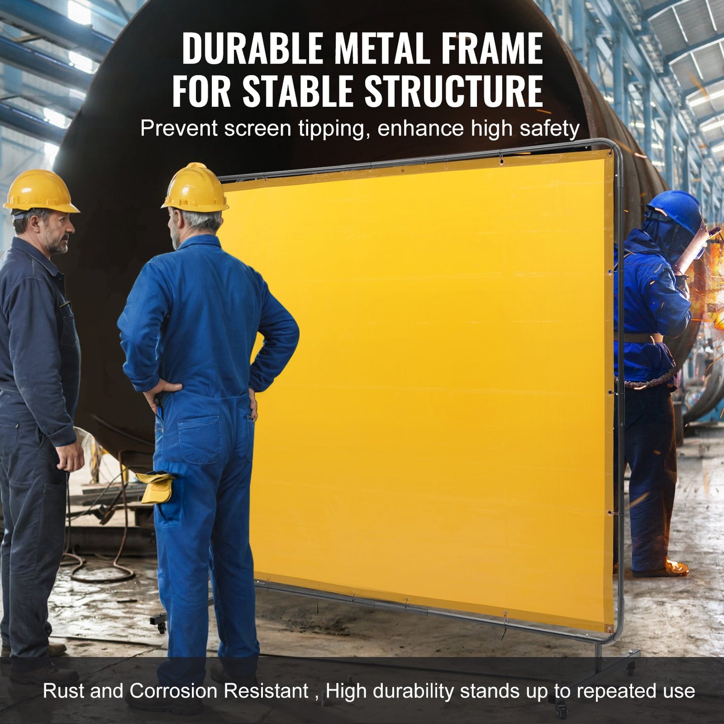 VEVOR Welding Screen with Frame 6'x8' Welding Curtain Screen on 4 Wheels Yellow