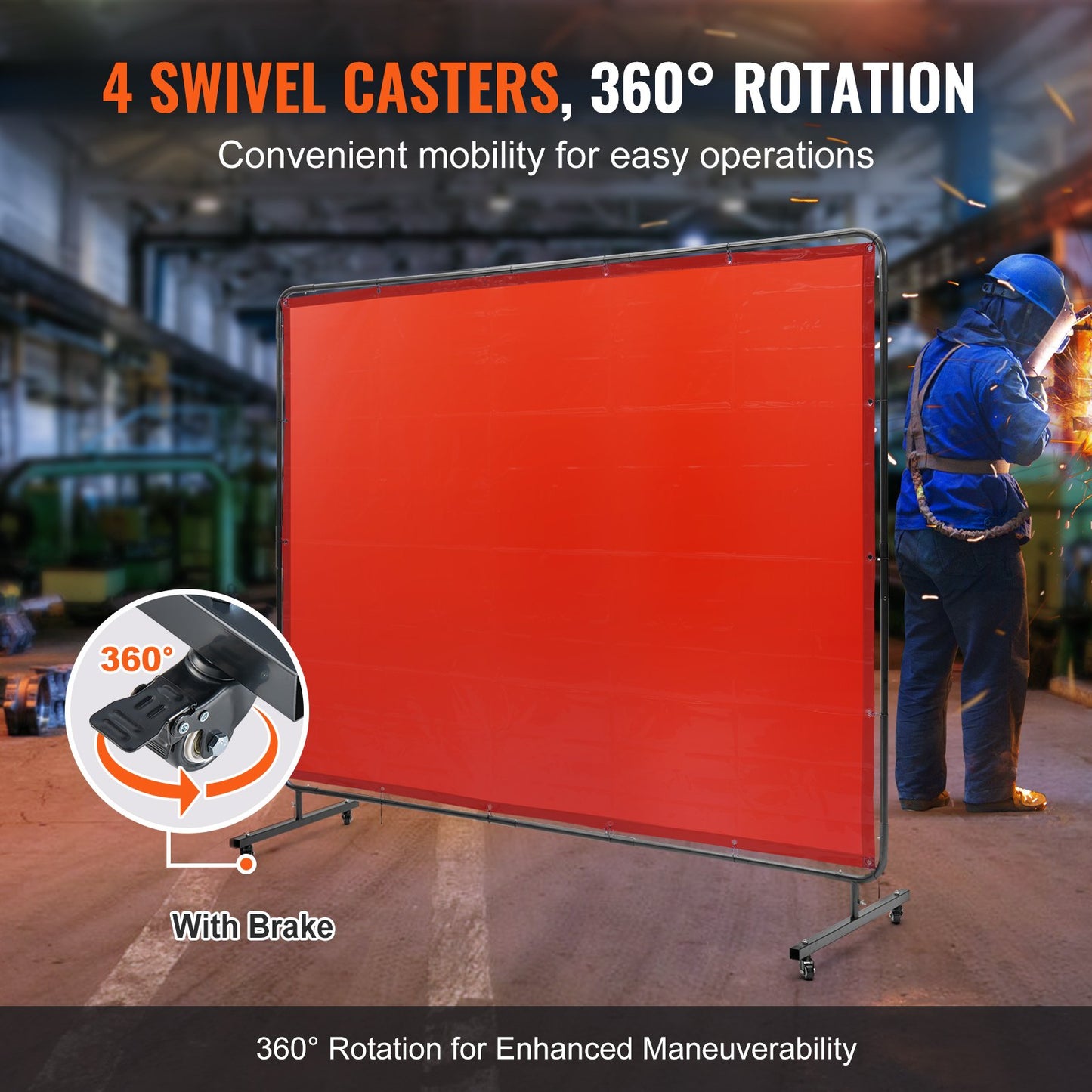 VEVOR Welding Screen with Frame 6' x 8' Welding Curtain Screen on 4 Wheels Red