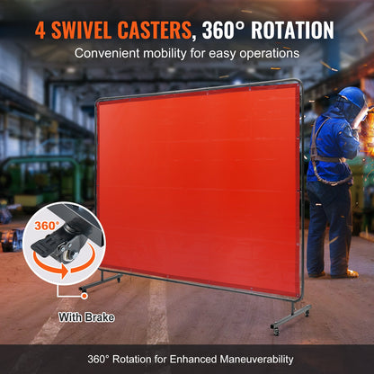 VEVOR Welding Screen with Frame 6' x 8' Welding Curtain Screen on 4 Wheels Red