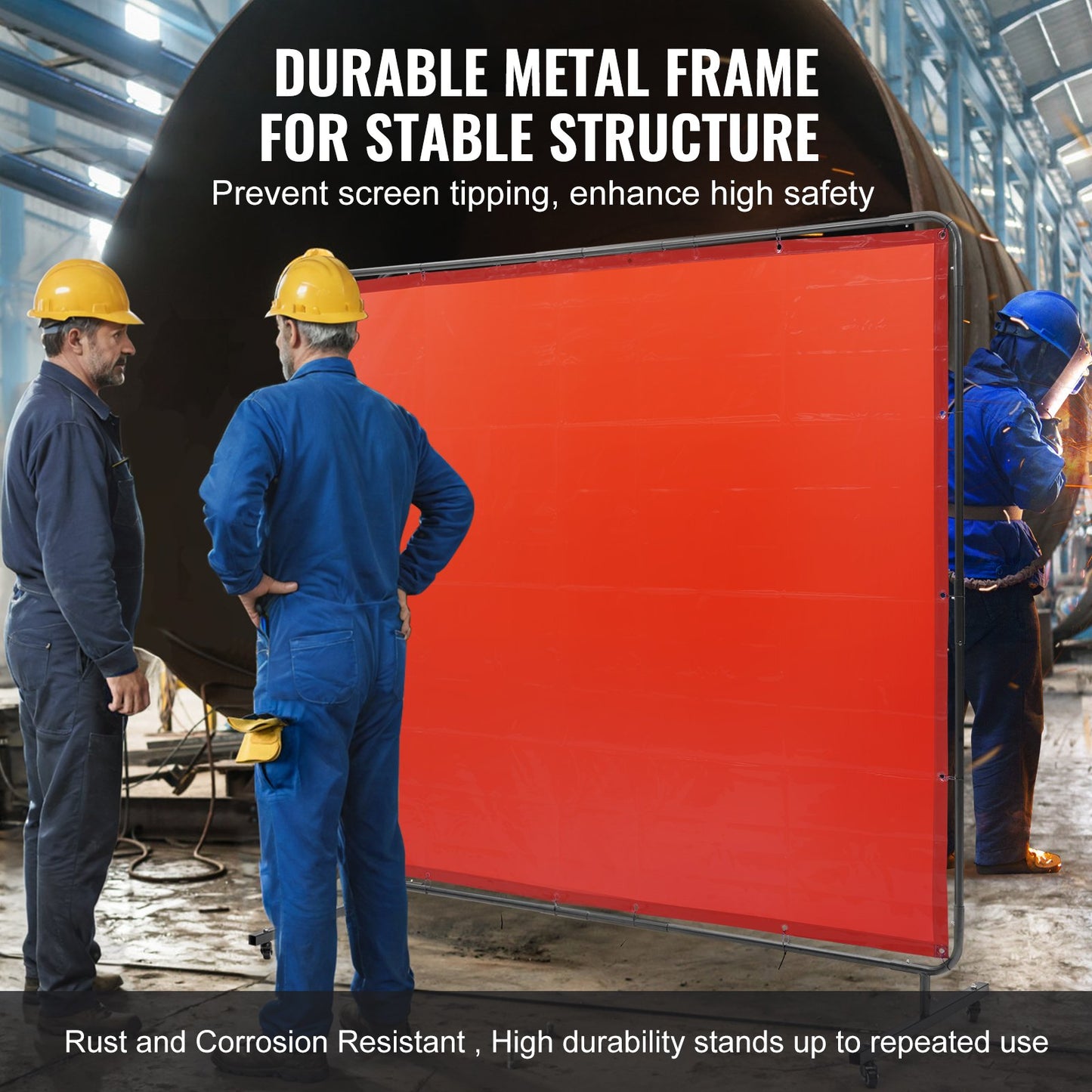 VEVOR Welding Screen with Frame 6' x 8' Welding Curtain Screen on 4 Wheels Red