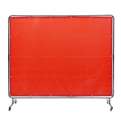 Mobile Welding Screen with Frame, 1.8 x 2.4m Red Flame-Resistant Curtain