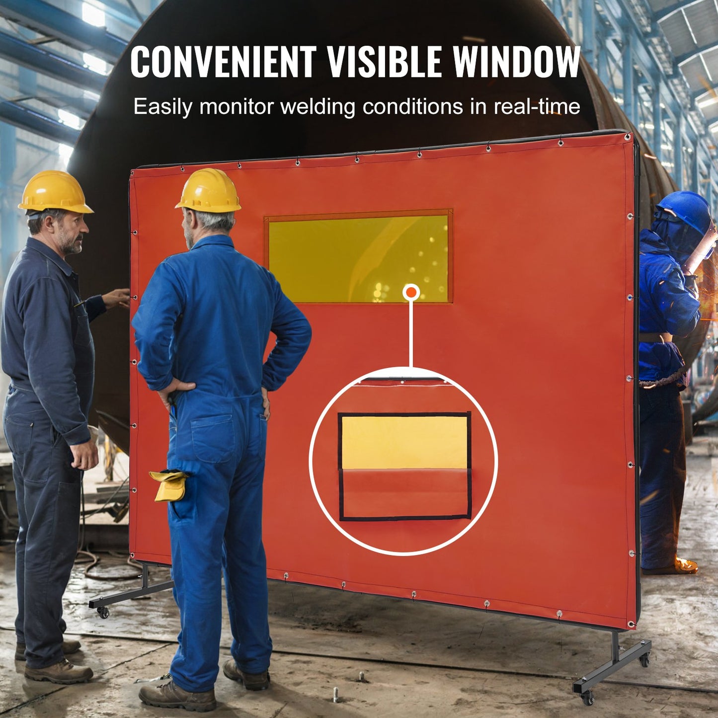 VEVOR Welding Screen with Frame 6'x8' Welding Curtain Screen 4 Wheels & Window