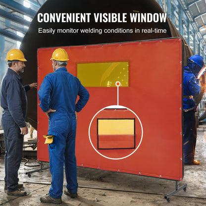 VEVOR Welding Screen with Frame 6'x8' Welding Curtain Screen 4 Wheels & Window