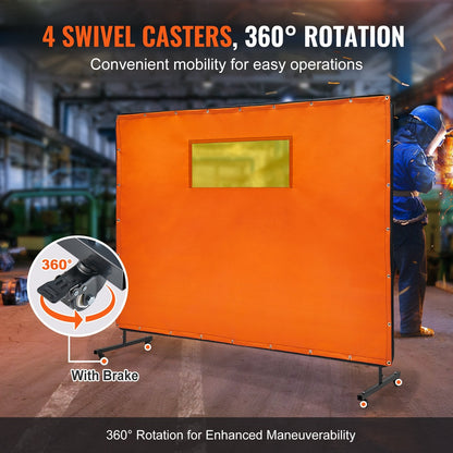 Flame-Resistant Welding Screen with Frame & Wheels, 1.8m x 2.4m, Yellow