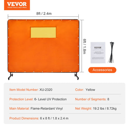 VEVOR Welding Screen with Frame, 6' x 8' Welding Curtain Screens, Flame-Resistant