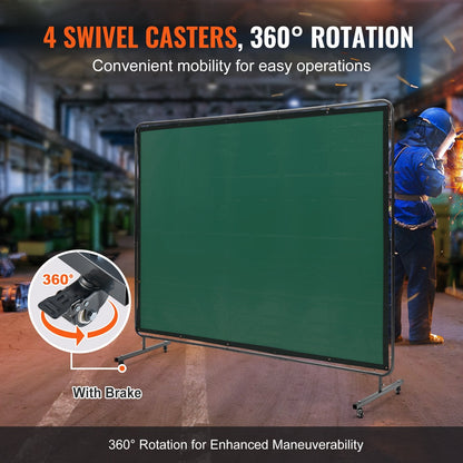 Mobile Welding Curtain with Frame, 1.8 x 2.4 Meter, Flame-Resistant, Green