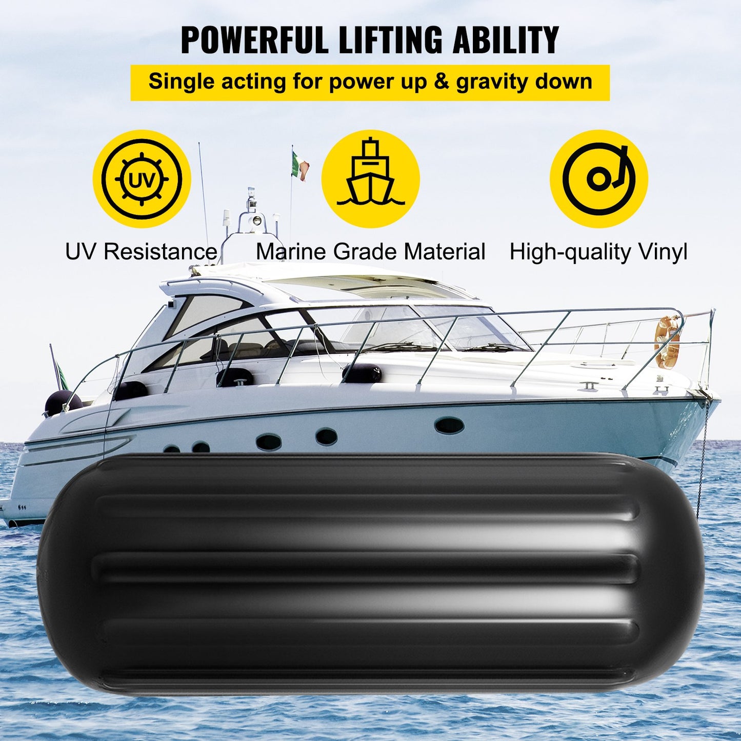 VEVOR Boat Fenders, 10" x 28" Ribbed Fender, 4 Pack Boat Bumpers, Hole Through Middle