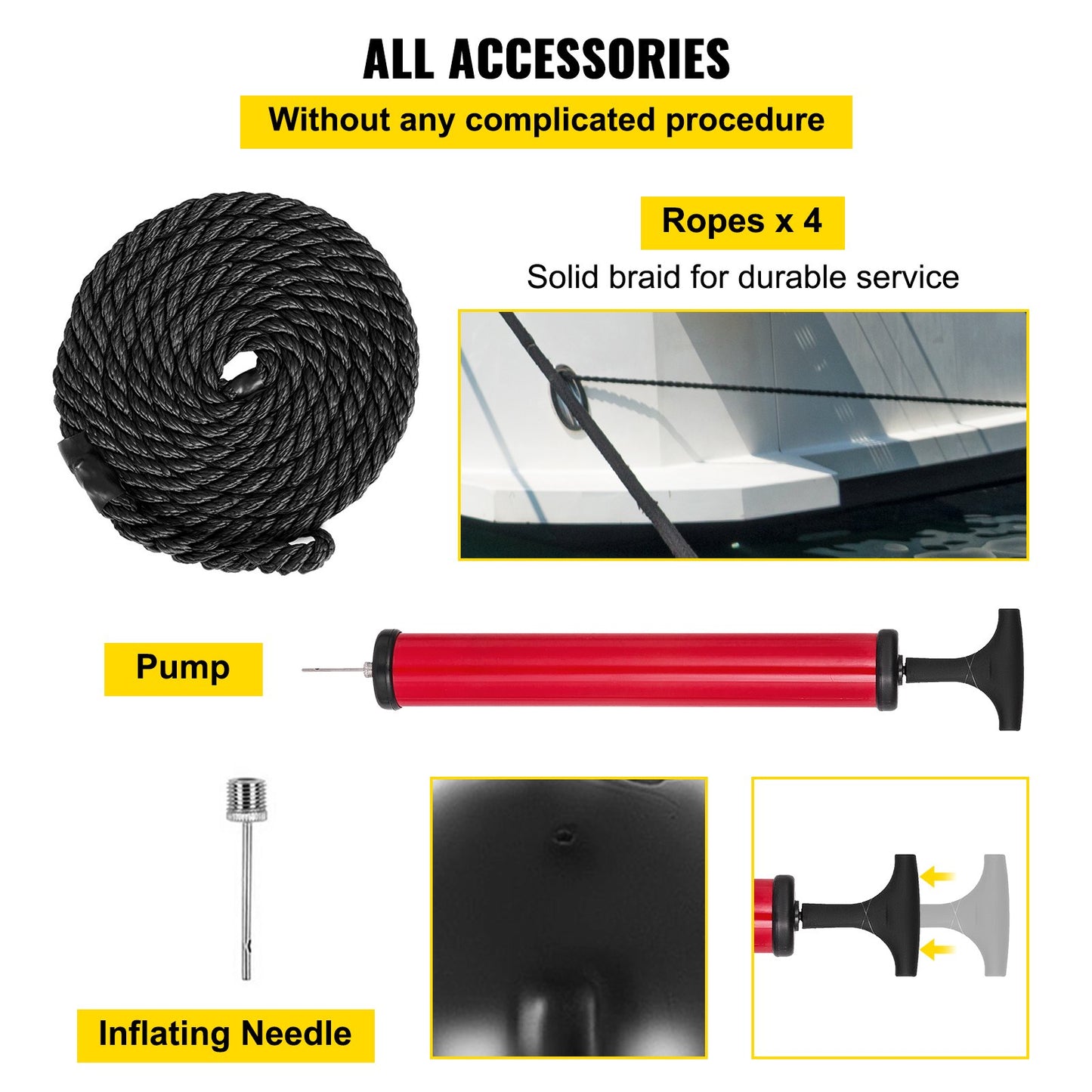 VEVOR Boat Fenders, 10" x 28" Ribbed Fender, 4 Pack Boat Bumpers, Hole Through Middle