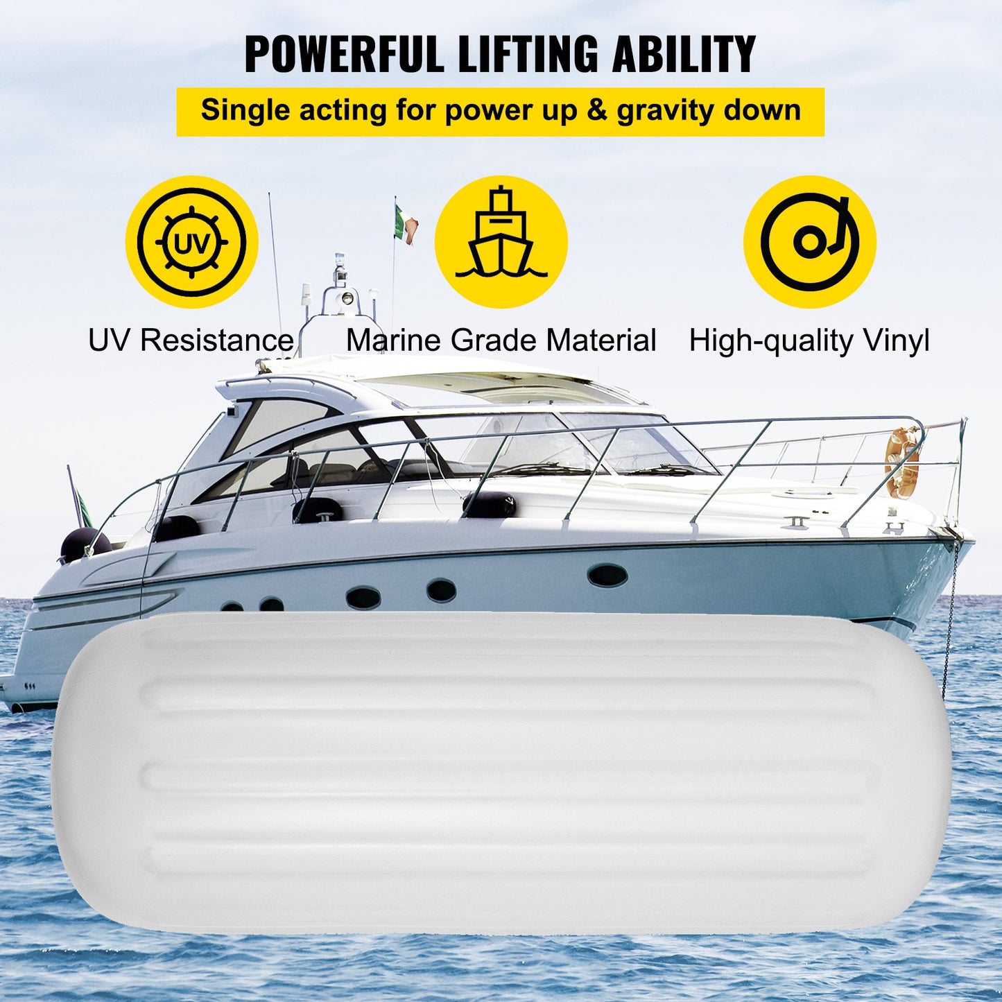 VEVOR 4 Ribbed Boat Fender 10" x 28" White Center Hole Bumper Mooring Protection