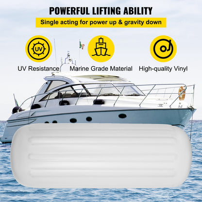 VEVOR 4 Ribbed Boat Fender 10" x 28" White Center Hole Bumper Mooring Protection