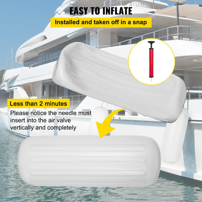 4 Ribbed Boat Fender 0.25m x 0.71m White Center Hole for Mooring Protection