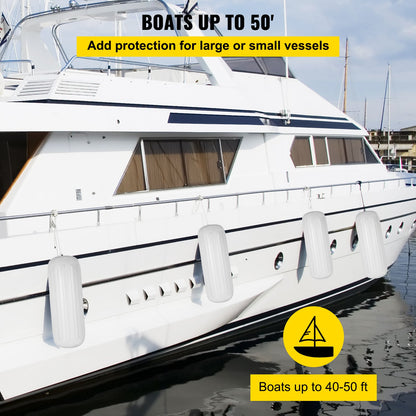 VEVOR 4 Ribbed Boat Fender 10" x 28" White Center Hole Bumper Mooring Protection