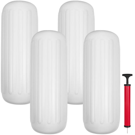 VEVOR 4 Ribbed Boat Fender 10" x 28" White Center Hole Bumper Mooring Protection