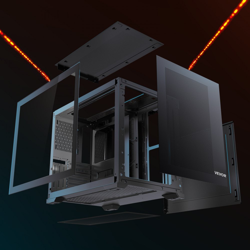 VEVOR Mid-Tower ATX PC Case Dual Chamber Gaming Computer Case No Fan Included