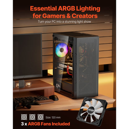 VEVOR Mid-Tower ATX PC Gaming Case Computer Case Box with 3 x 120 mm ARGB Fans