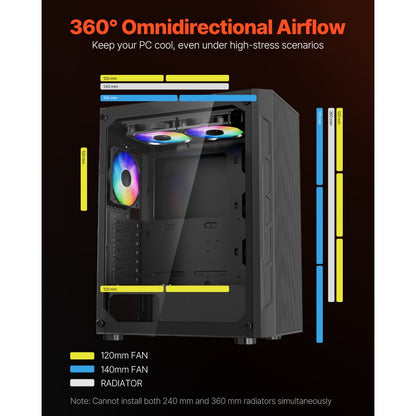 VEVOR Mid-Tower ATX PC Gaming Case Computer Case Box with 3 x 120 mm ARGB Fans