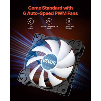 VEVOR Mid-Tower ATX PC Gaming Case Computer Case with 6 x 120 mm PWM ARGB Fans