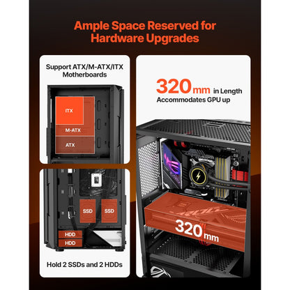 VEVOR Mid-Tower ATX PC Gaming Case Computer Case Box with 4 x 120 mm ARGB Fans