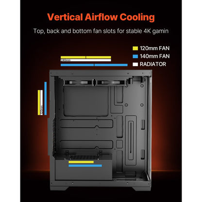 VEVOR PC Gaming Case Mid-Tower Computer Case with 2 Fans for ATX Motherboard