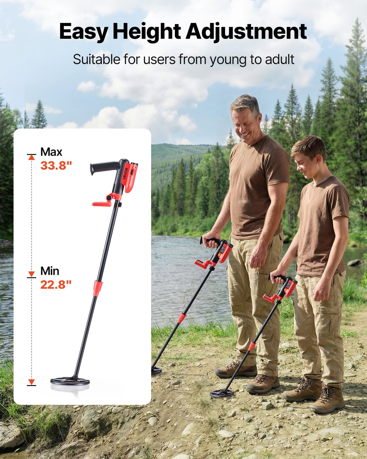Metal Detector, 152.4 mm, Lightweight Metal Detector with LCD Display, P68 Waterproof Search Coil, Adjustable 580-860 mm High Accuracy Gold Detector, Easy to Use, for Detecting Gold Treasure