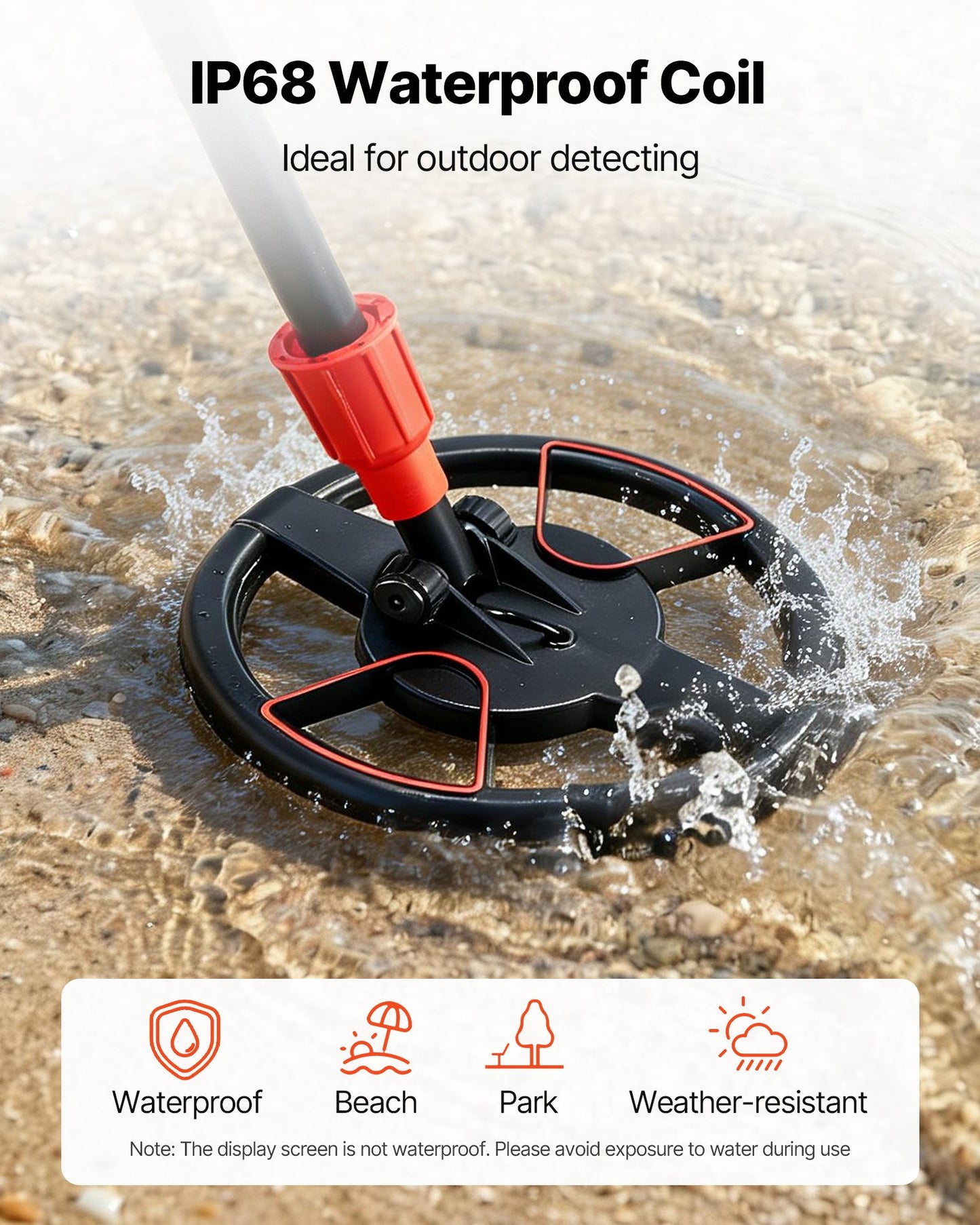 Metal Detector, 152.4 mm, Lightweight Metal Detector with LCD Display, P68 Waterproof Search Coil, Adjustable 580-860 mm High Accuracy Gold Detector, Easy to Use, for Detecting Gold Treasure