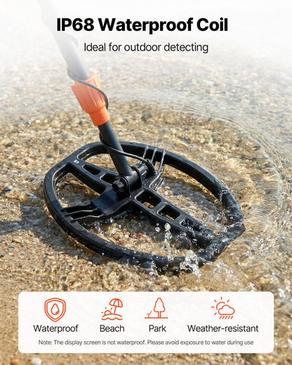 Metal Detector for Adults, 254 mm, Professional High Accuracy Gold Detector, IP68 Waterproof Search Coil with Display, Headphones, 5 Modes, Adjustable Length, for Detecting Gold Treasure Hunting