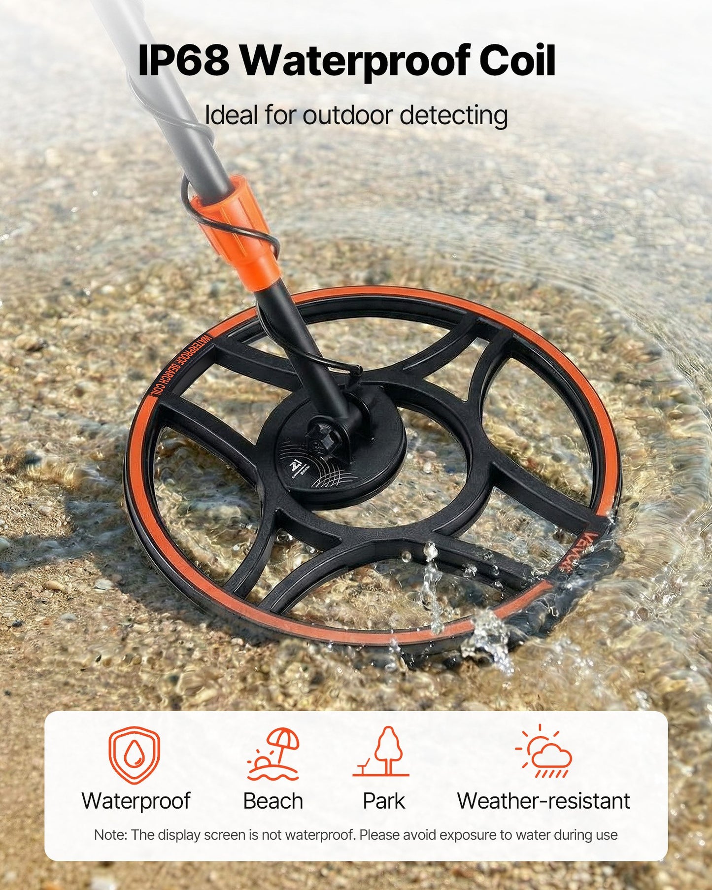 Metal Detector for Adults, 304.8 mm, Professional High Accuracy Gold Detector, IP68 Waterproof Search Coil with Display, Headphones, 6 Modes, Adjustable, for Detecting Gold Treasure Hunting