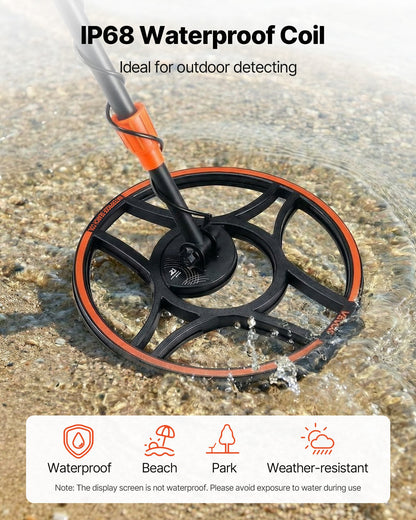 Metal Detector for Adults, 304.8 mm, Professional High Accuracy Gold Detector, IP68 Waterproof Search Coil with Display, Headphones, 6 Modes, Adjustable, for Detecting Gold Treasure Hunting