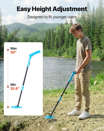 Metal Detector, 101.6 mm, Lightweight Metal Detector with LCD Display, 152.4 mm IP68 Waterproof Search Coil, Adjustable 650-930 mm Gold Detector, Easy to Use, for Detecting Gold Exploration