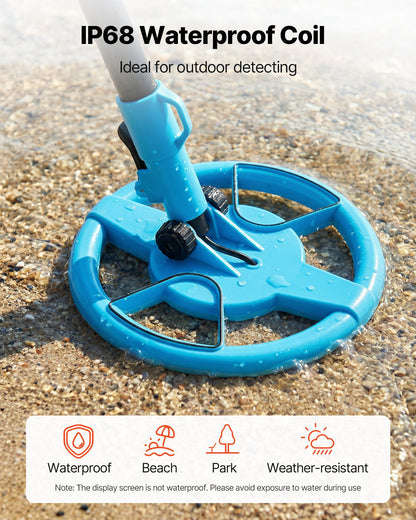 Metal Detector, 101.6 mm, Lightweight Metal Detector with LCD Display, 152.4 mm IP68 Waterproof Search Coil, Adjustable 650-930 mm Gold Detector, Easy to Use, for Detecting Gold Exploration