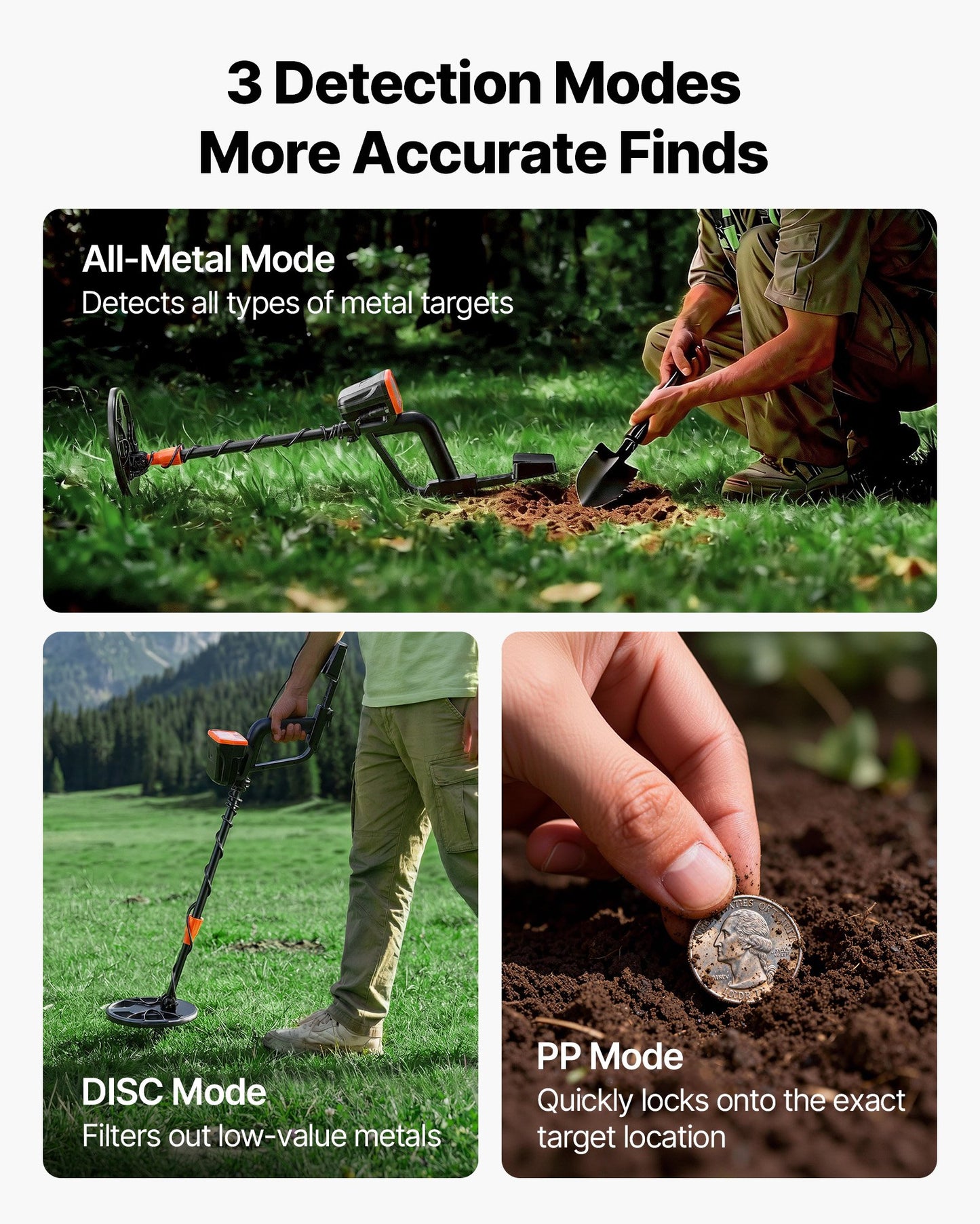 Metal Detector for Adults, 203.2 mm, Professional High Accuracy Gold Detector, IP68 Waterproof Search Coil with Display, Headphones, 3 Modes, Adjustable, for Detecting Gold Treasure Hunting