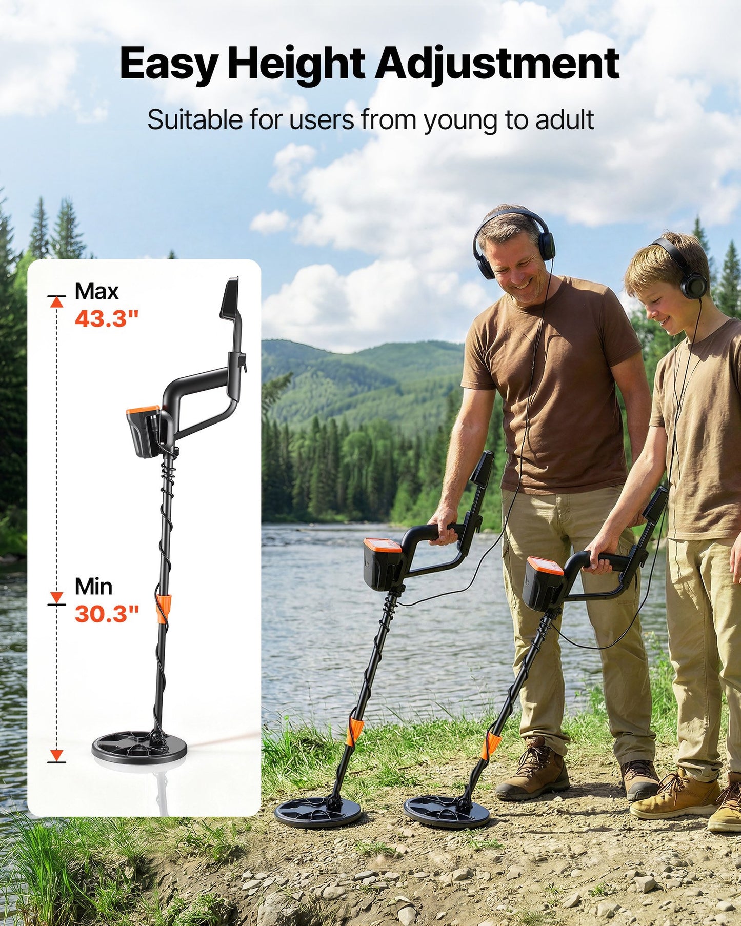 Metal Detector for Adults, 203.2 mm, Professional High Accuracy Gold Detector, IP68 Waterproof Search Coil with Display, Headphones, 3 Modes, Adjustable, for Detecting Gold Treasure Hunting