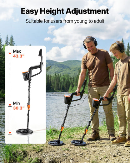 Metal Detector for Adults, 203.2 mm, Professional High Accuracy Gold Detector, IP68 Waterproof Search Coil with Display, Headphones, 3 Modes, Adjustable, for Detecting Gold Treasure Hunting
