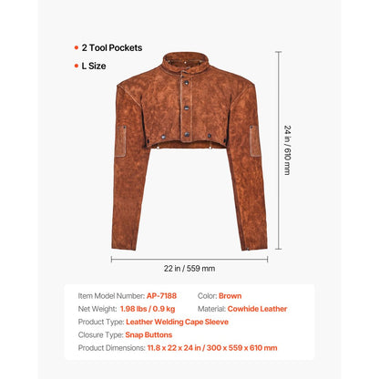 VEVOR Leather Welding Cape Sleeve Heavy Duty Flame Resistant Cape Sleeve L-Size