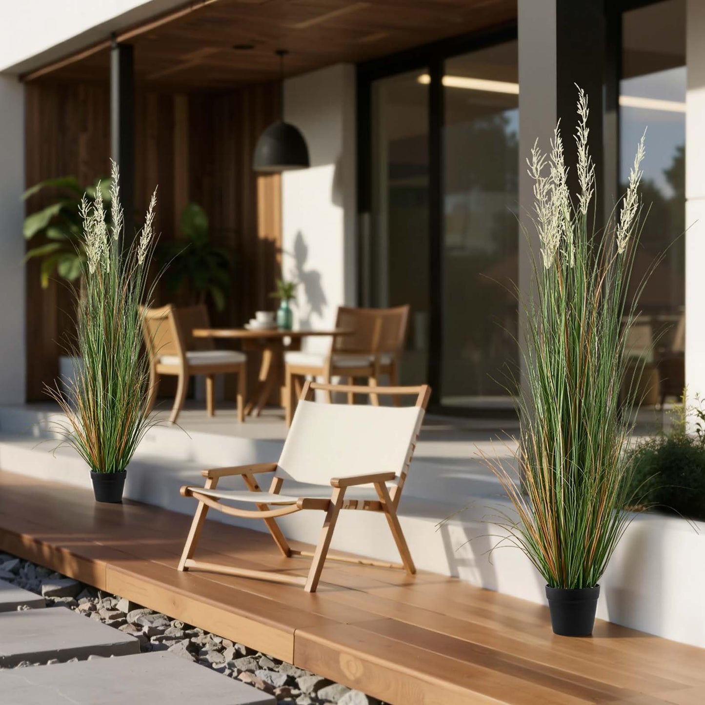 Artificial Grass Plant, 2 Pack 1499mm Faux Reed Flower Grass in Pot, Premium PVC Fake Greenery Shrubs Plant for Indoor Outdoor House Home Garden Office Room Décor, Housewarming, Green
