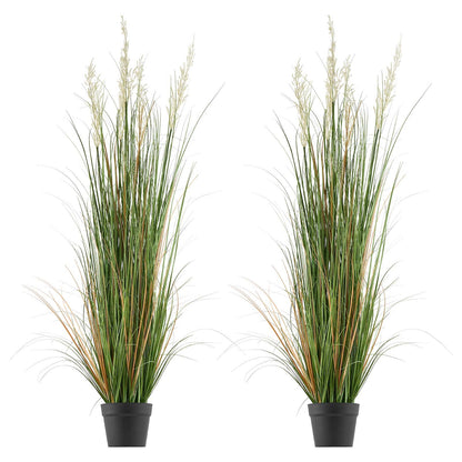 Artificial Grass Plant, 2 Pack 1499mm Faux Reed Flower Grass in Pot, Premium PVC Fake Greenery Shrubs Plant for Indoor Outdoor House Home Garden Office Room Décor, Housewarming, Green