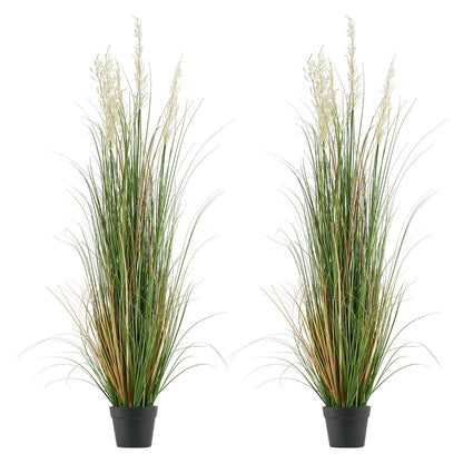 Artificial Grass Plant, 2 Pack 1499mm Faux Reed Flower Grass in Pot, Premium PVC Fake Greenery Shrubs Plant for Indoor Outdoor House Home Garden Office Room Décor, Housewarming, Green