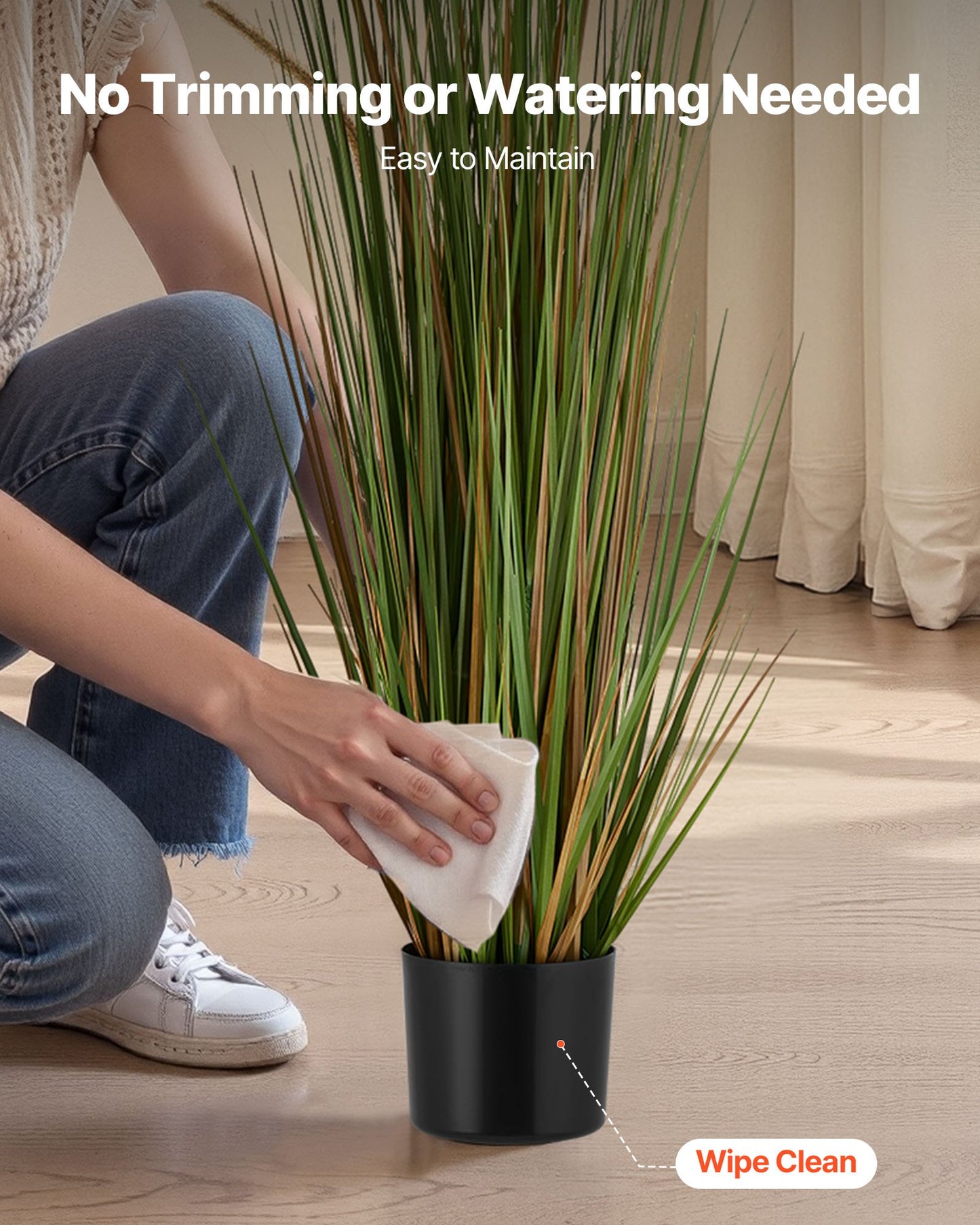 Artificial Grass Plant, 2 Pack 1194mm Horsetail Reed Grass in Pot, Premium PVC Faux Fake Greenery Shrubs Plant for Indoor Outdoor House Home Garden Office Room Décor, Housewarming, Green