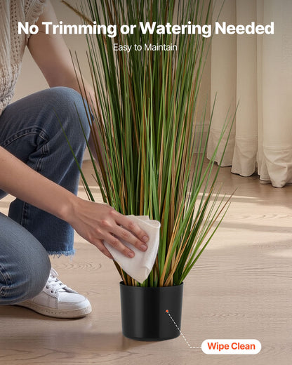 Artificial Grass Plant, 2 Pack 1194mm Horsetail Reed Grass in Pot, Premium PVC Faux Fake Greenery Shrubs Plant for Indoor Outdoor House Home Garden Office Room Décor, Housewarming, Green