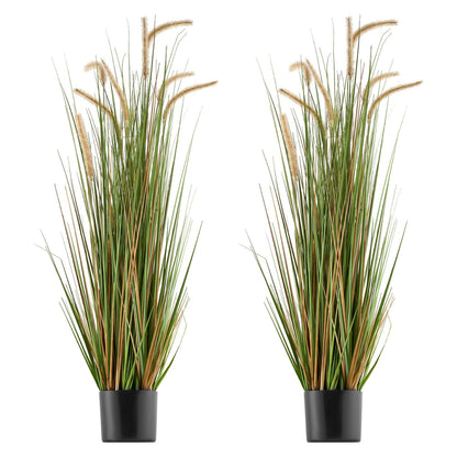 Artificial Grass Plant, 2 Pack 1194mm Horsetail Reed Grass in Pot, Premium PVC Faux Fake Greenery Shrubs Plant for Indoor Outdoor House Home Garden Office Room Décor, Housewarming, Green