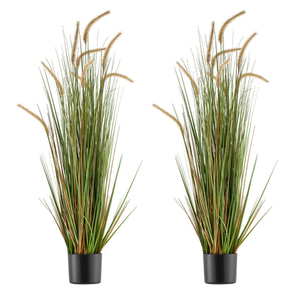 Artificial Grass Plant, 2 Pack 1194mm Horsetail Reed Grass in Pot, Premium PVC Faux Fake Greenery Shrubs Plant for Indoor Outdoor House Home Garden Office Room Décor, Housewarming, Green