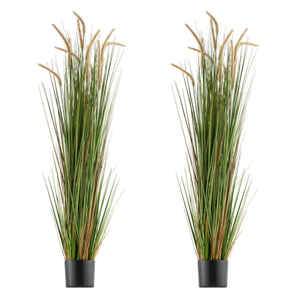Artificial Grass Plant, 2 Pack 1499mm Horsetail Reed Grass in Pot, Premium PVC Faux Fake Greenery Shrubs Plant for Indoor Outdoor House Home Garden Office Room Décor, Housewarming, Green