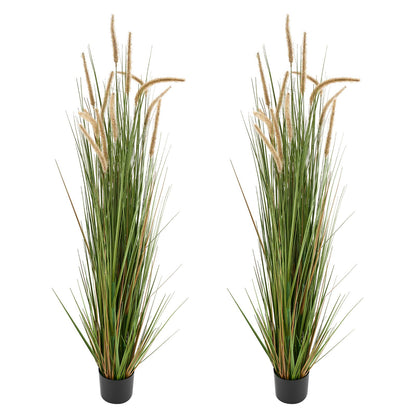 Artificial Grass Plant, 2 Pack 1499mm Horsetail Reed Grass in Pot, Premium PVC Faux Fake Greenery Shrubs Plant for Indoor Outdoor House Home Garden Office Room Décor, Housewarming, Green