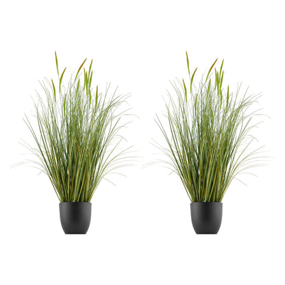 Artificial Grass Plant, 2 Pack 889mm Cattail Grass in Pot, Premium PVC Faux Fake Greenery Shrubs Plant for Indoor Outdoor House Home Garden Office Room Décor, Housewarming, Green