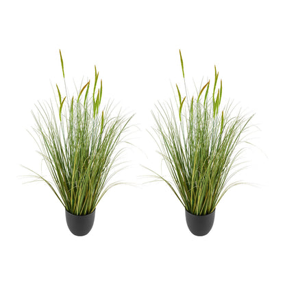 Artificial Grass Plant, 2 Pack 889mm Cattail Grass in Pot, Premium PVC Faux Fake Greenery Shrubs Plant for Indoor Outdoor House Home Garden Office Room Décor, Housewarming, Green