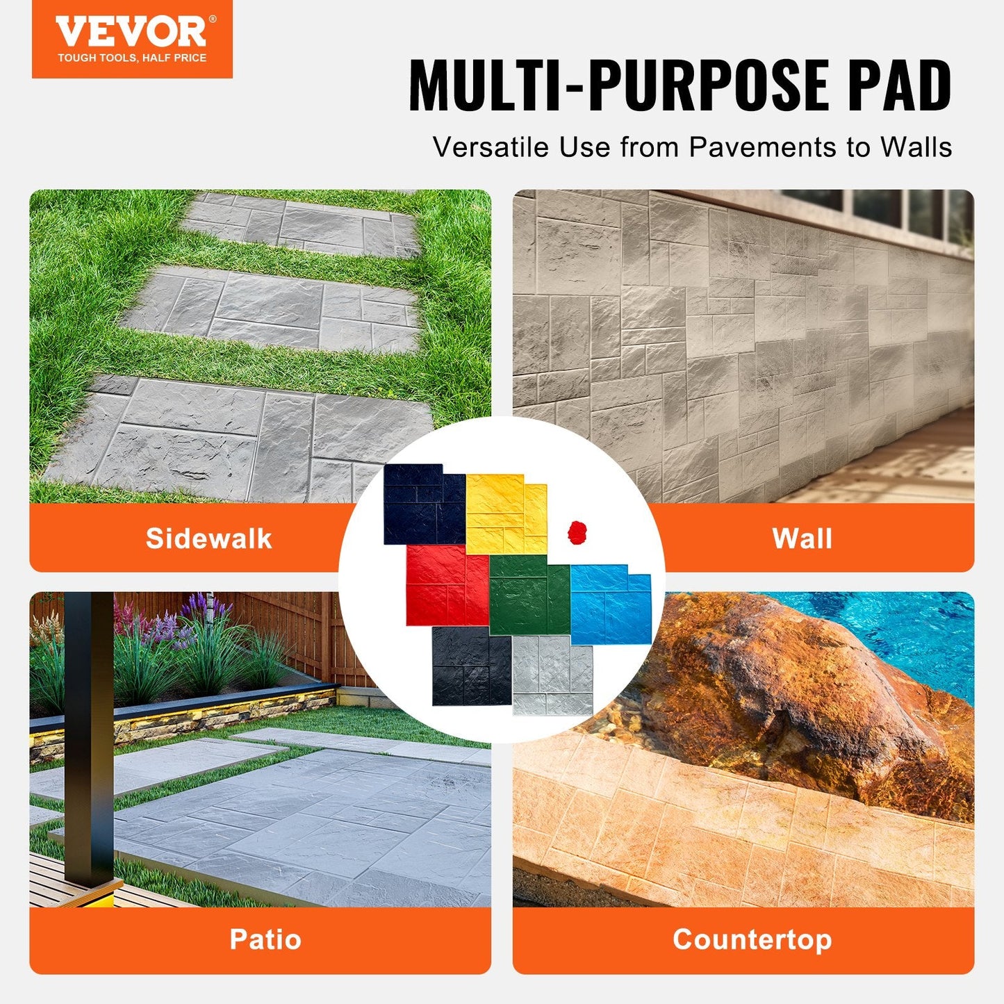 Polyurethane Slate Stone Texture Mats, 7-Piece Set, 0.6m Square, 27.9 kg